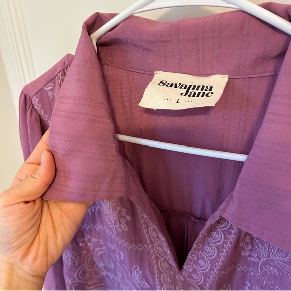 Savanna Jane Embroidered Long Sleeve Purple Blouse Top Large L - Picture 4 of 8